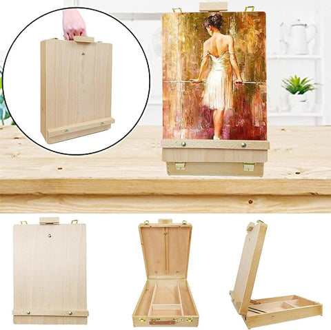 Wood Artist's Box Desktop Artist Easel Portable Adjustable Tabletop Sketching Organizer, Desk Painting Travel Easel, stand for art, Drawer - Brands Distributor