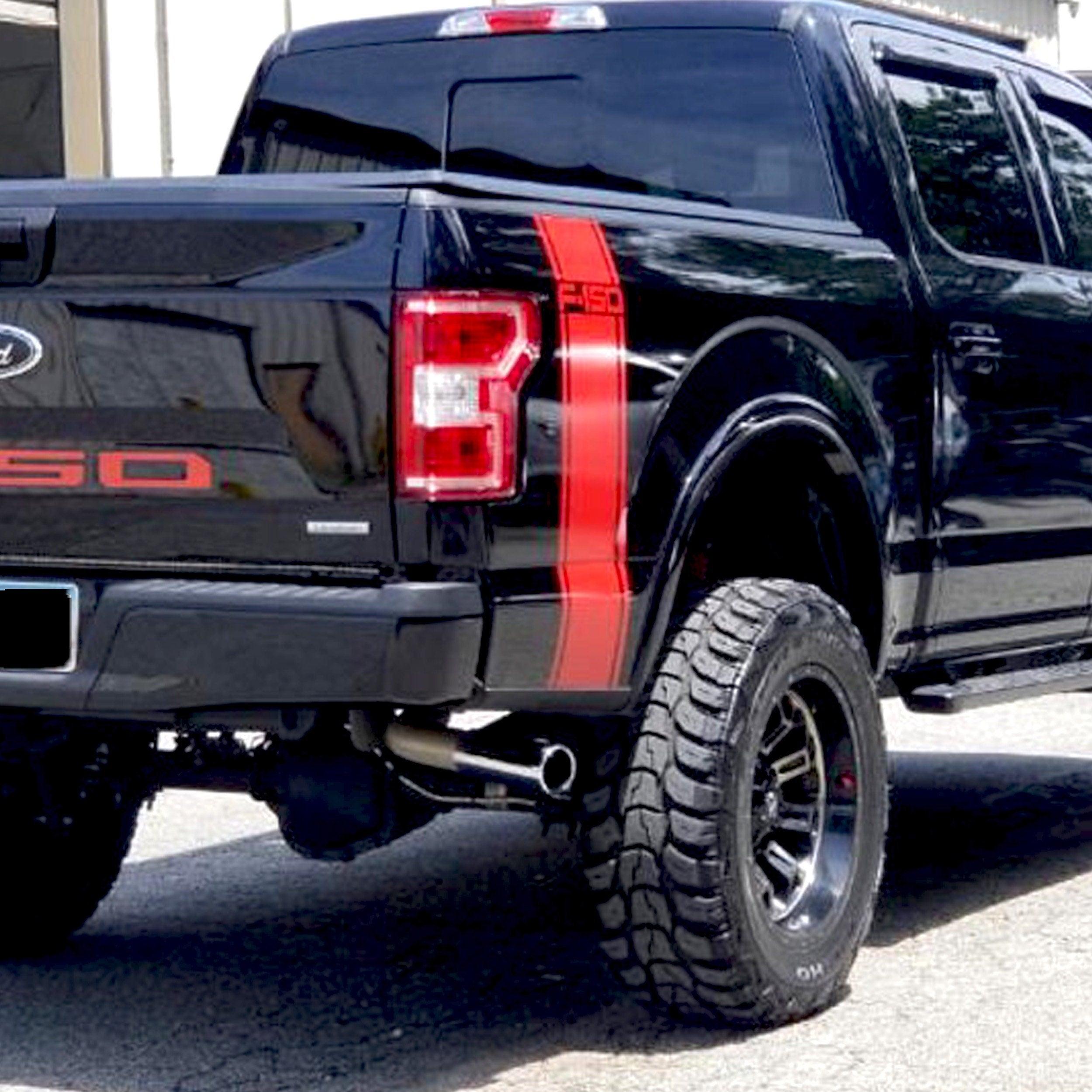 Custom ford f-150 truck decals - durable vinyl sticker kit - fits 2015-2023 replica rear vertical stripe with f-150 logo - Brands Distributor