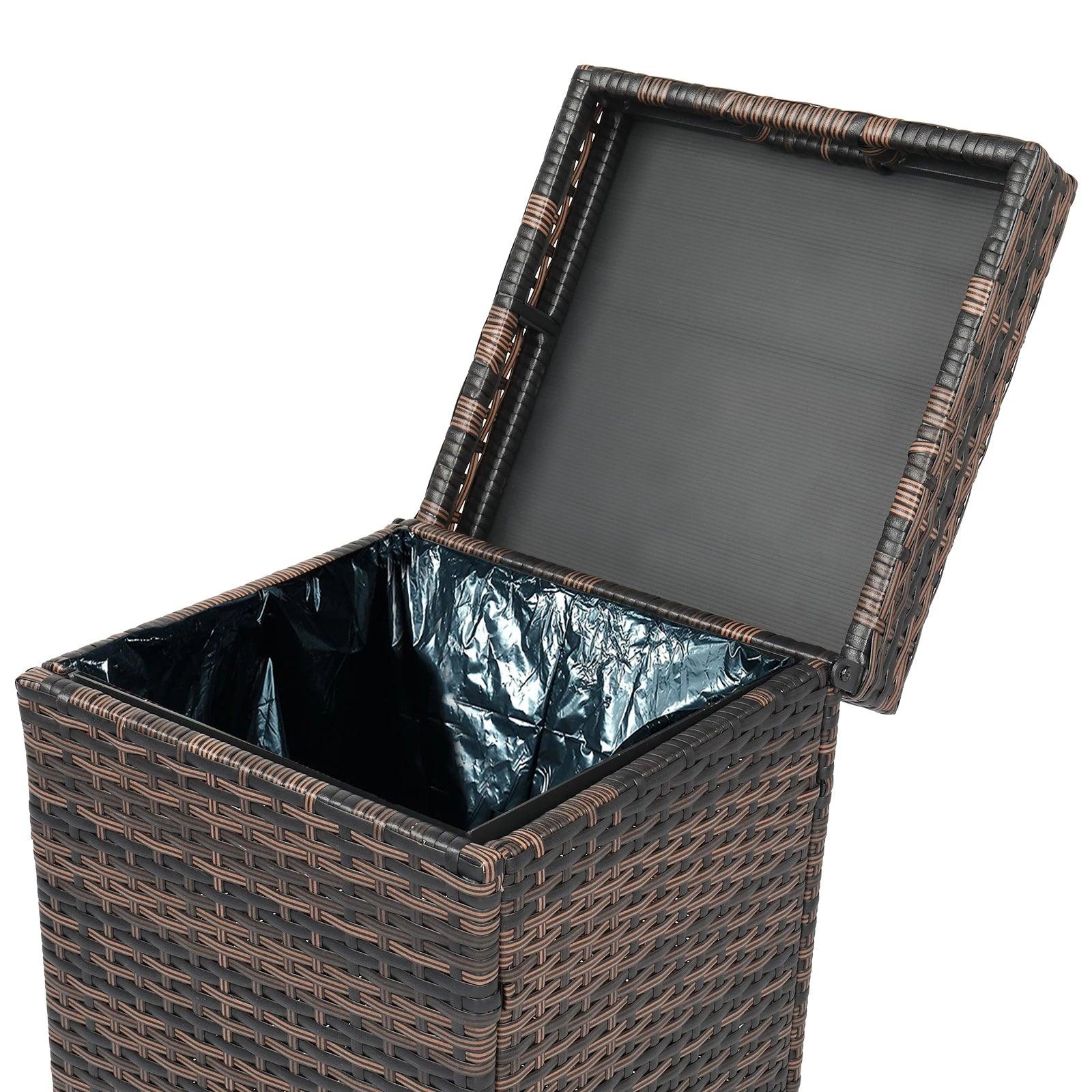 With Top Cover Iron Frame Rattan Trash Can Brown Gradient - Brands Distributor