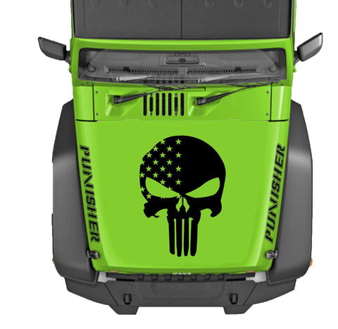 Truck USA Skull Hood Decal Punisher American Flag Set of 3 Decals Fits Wrangler JK TJ YJ XJ CJ LJ Universal Truck - Brands Distributor