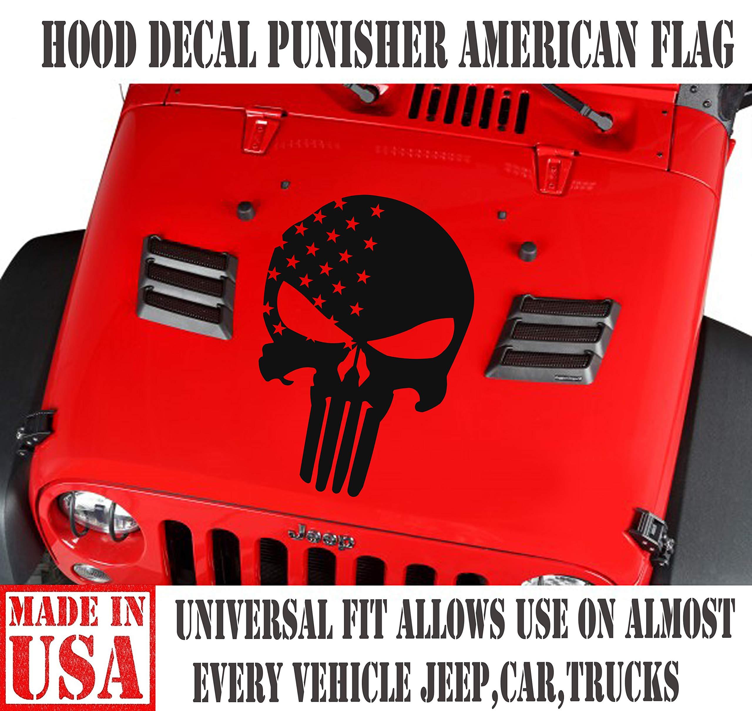 Truck USA Skull Hood Decal Punisher American Flag Set of 3 Decals Fits Wrangler JK TJ YJ XJ CJ LJ Universal Truck - Brands Distributor